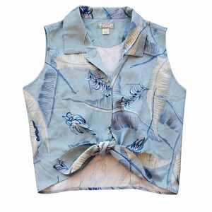 🌴 Tommy Bahama Silk Tie-Front Button-Up Top Women’s Large L Crop